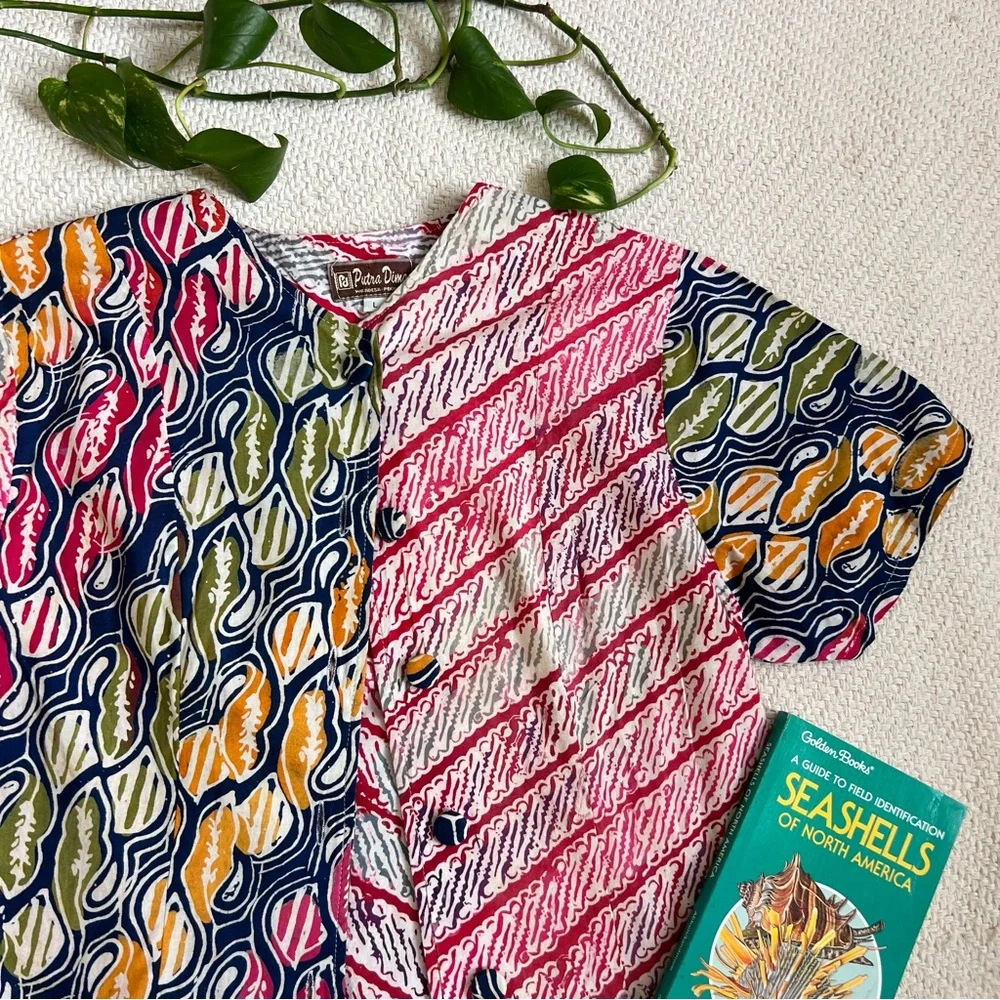 Vintage 90s Patchwork Tribal Print Button Down Shirt - Picture 3 of 6